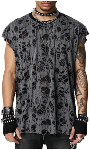 Amazon.com: Mens Tank Tops Ripped Cut Out Holes Sleeveless Casual